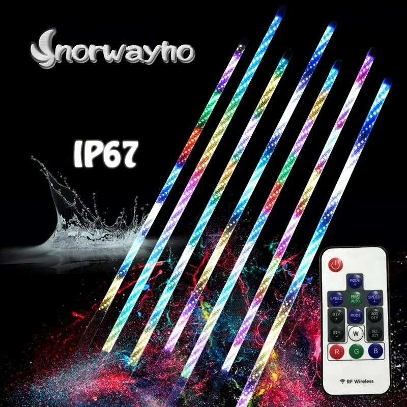 Norwayho 300 Flash Patterns Spiral RGB LED Chasing Whip Light with American Flags Remote and APP Control  Lighted LED Whip
