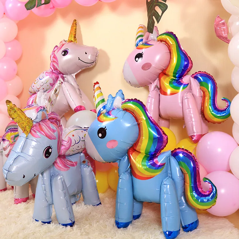 Wholesale New 3D Rainbow Horse Unicorn Aluminum Film Balloon Cartoon Shape Unicorn Foil Birthday Decoration Balloon