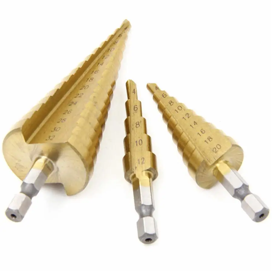 2022 Titanium Coating Double R Shank Spiral Flute HSS Step Drill Bits for Metal Tube Sheet Drilling