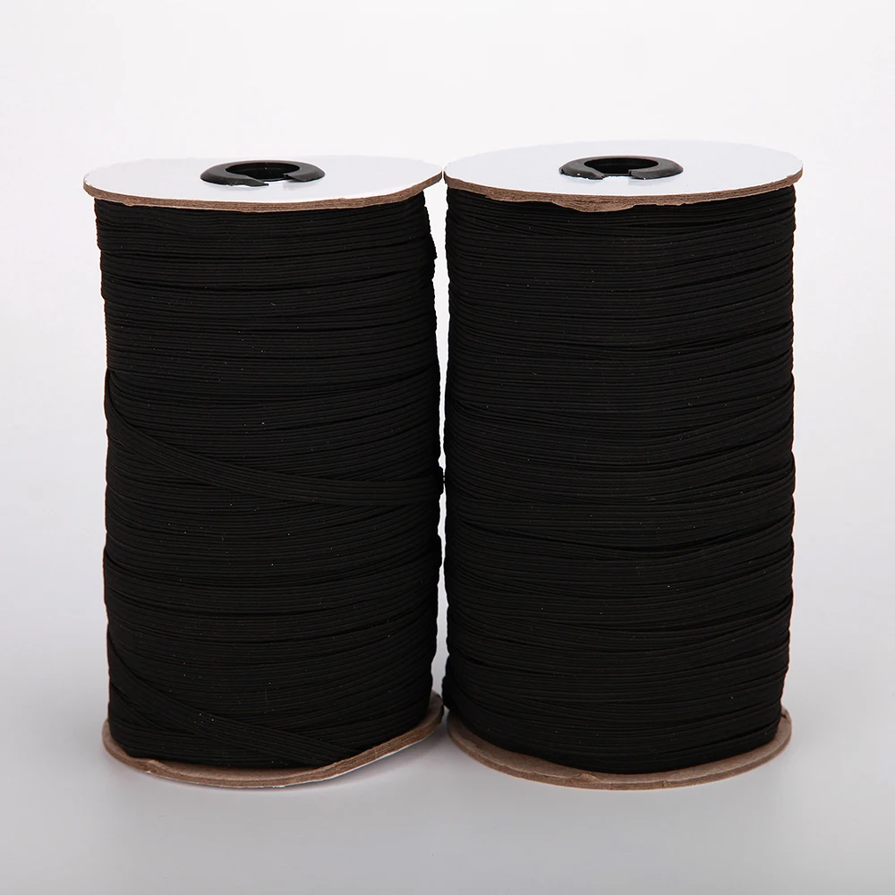 Wholesale Custom Rolls Black White 3mm 5mm 6mm 8mm 10mm 12mm Knitted Textile Flat Braided Elastic Band For Garment Sewing