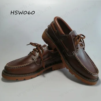 CR,affordable price lace-up style brown boat shoes long time standing comfy rubber outsole peas shoes HSW060