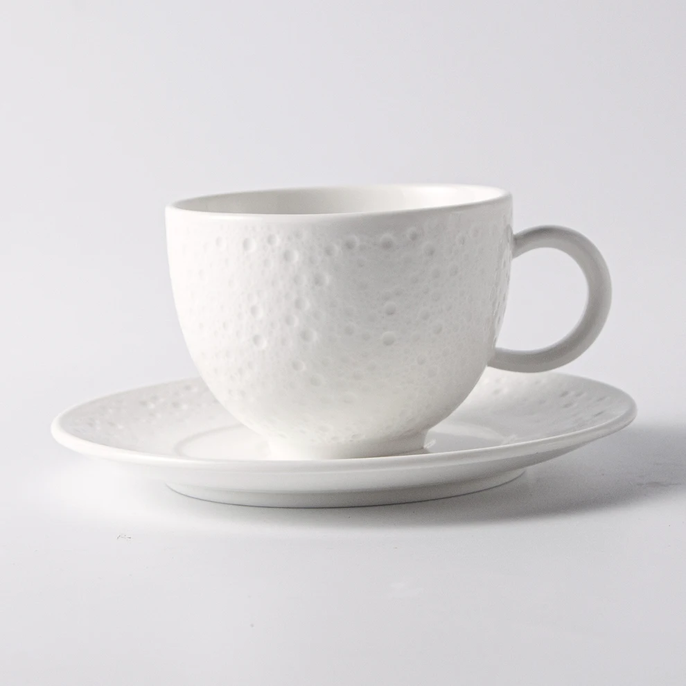 Antique White Porcelain 6oz Restaurant Hotel Cafes Ceramic Espresso Coffee Tea Tazzine Da Caff Cup and Saucer Set