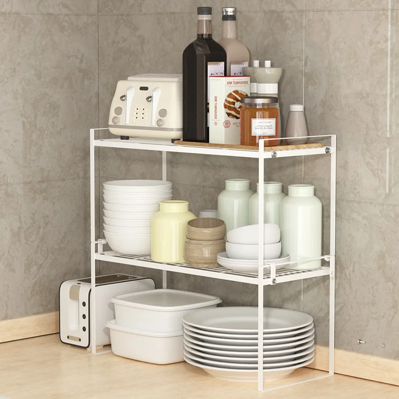HSN006 Kitchen shelf under sink cabinet countertop pots and pans within layered storage rack desktop plate pot storage racks