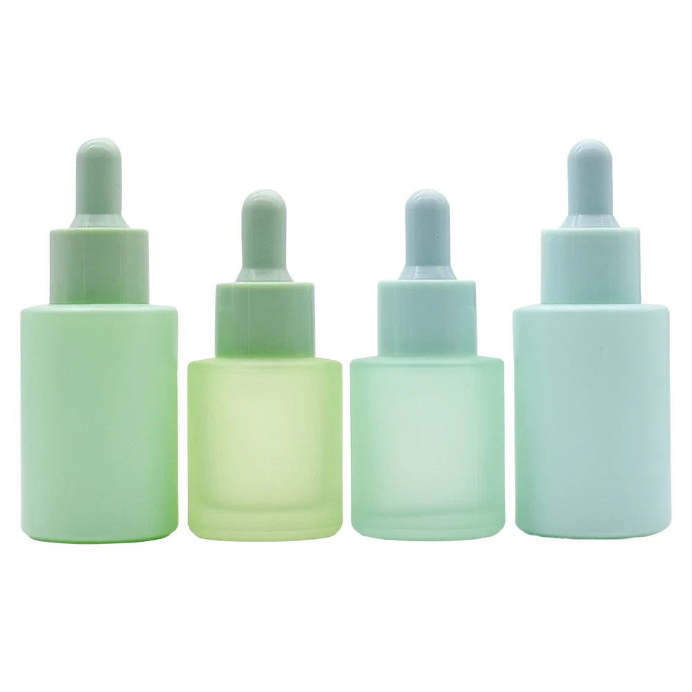 Empty 1oz 30ml Low Transparent Frosted Blue Glass Pipette Bottle 20ml 40ml 50ml 60ml 100ml Dropper Bottles Face Cream Eye Drops