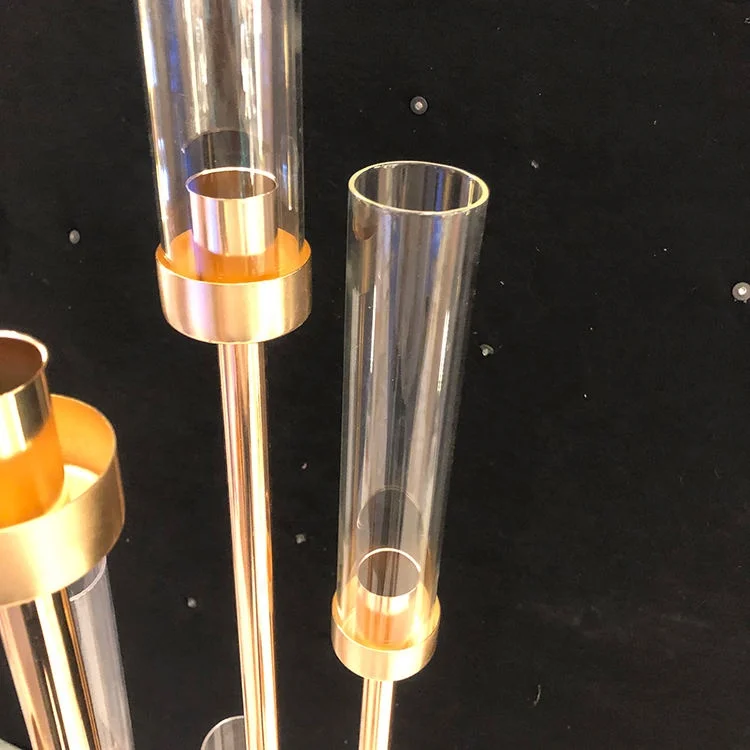 Zhuoyun 8 Arms Glass Candle Stick Wedding Decoration Table Centerpiece Metal Gold Candelabra