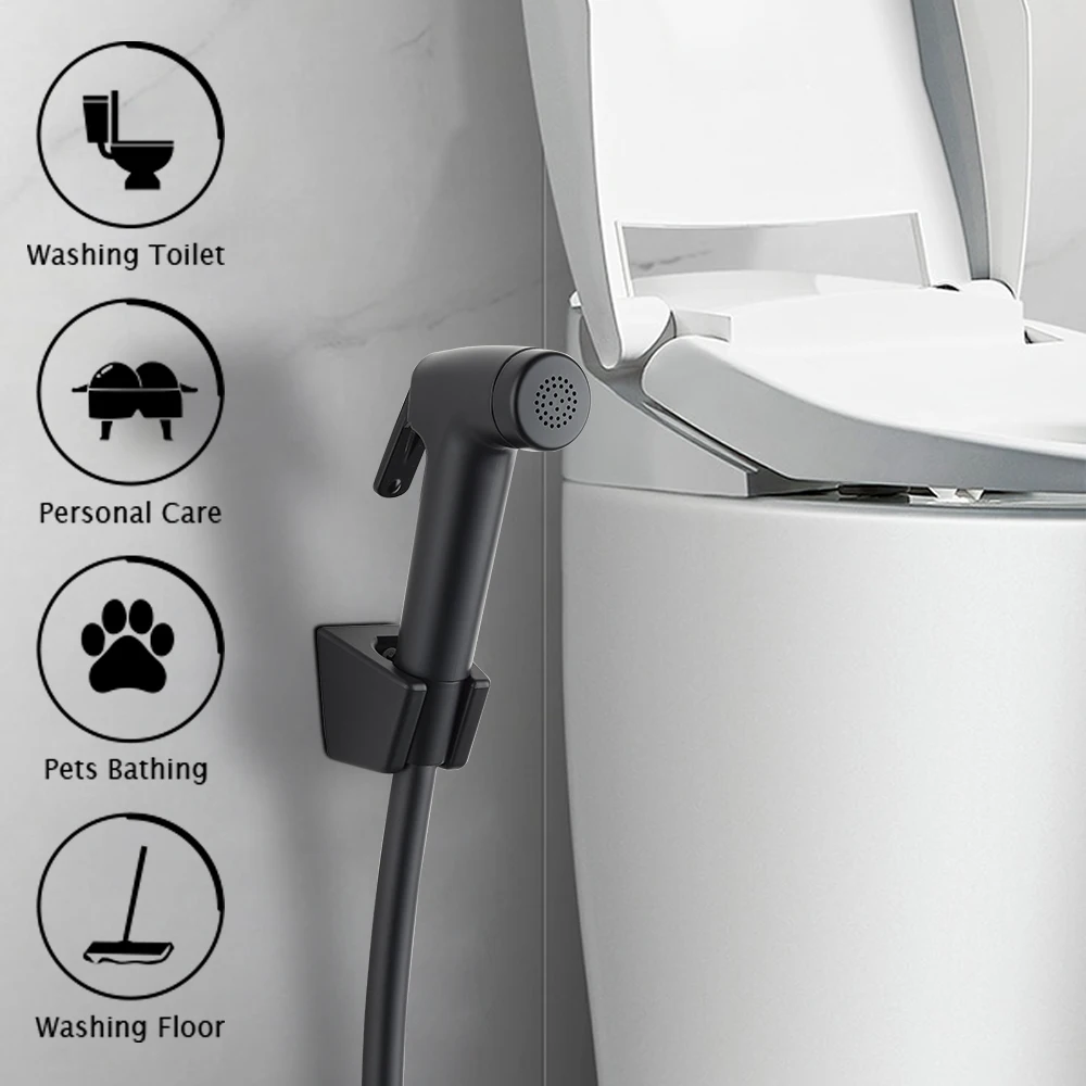 Matte Black Shattaf Bidet Shower Set with Leelongs Anti-twist PVC Flexible Shower Hose