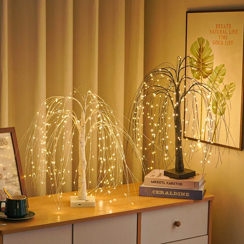 Indoor Romantic LED Willow Tree Table  Night Lamp  Home Decoration Gift Party Holiday Wedding Christmas Ambient Light