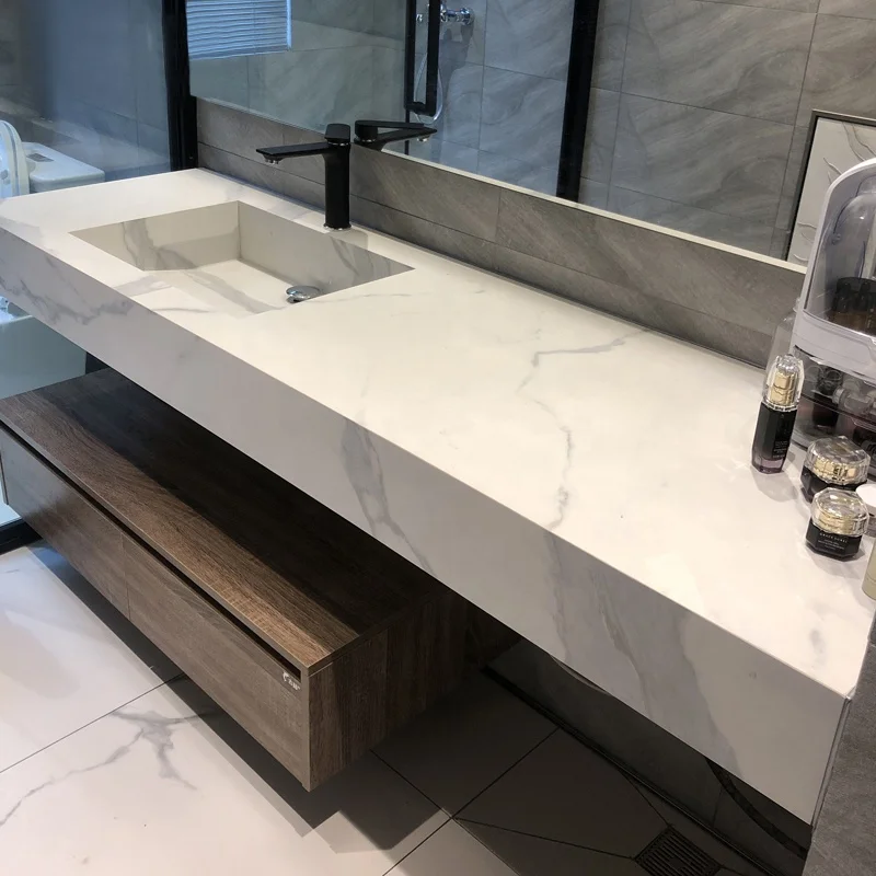 BOTON STONE Artificial Calacatta Porcelain Basin Modern Bathroom Furniture Wash Basin Sink Wall Hung Basin