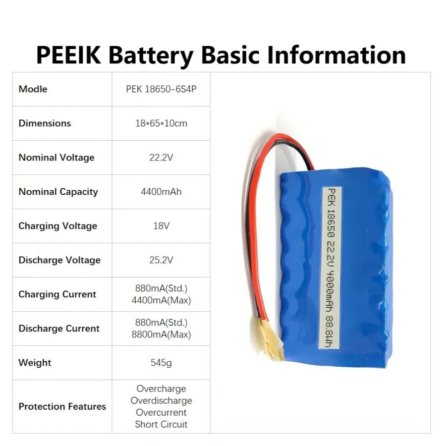 PEEIK 18650-6S4P 22 2 В 4400 мАч термостойкие морозостойкие Электронные Домашние животные умные чемоданы электрические снегоходы