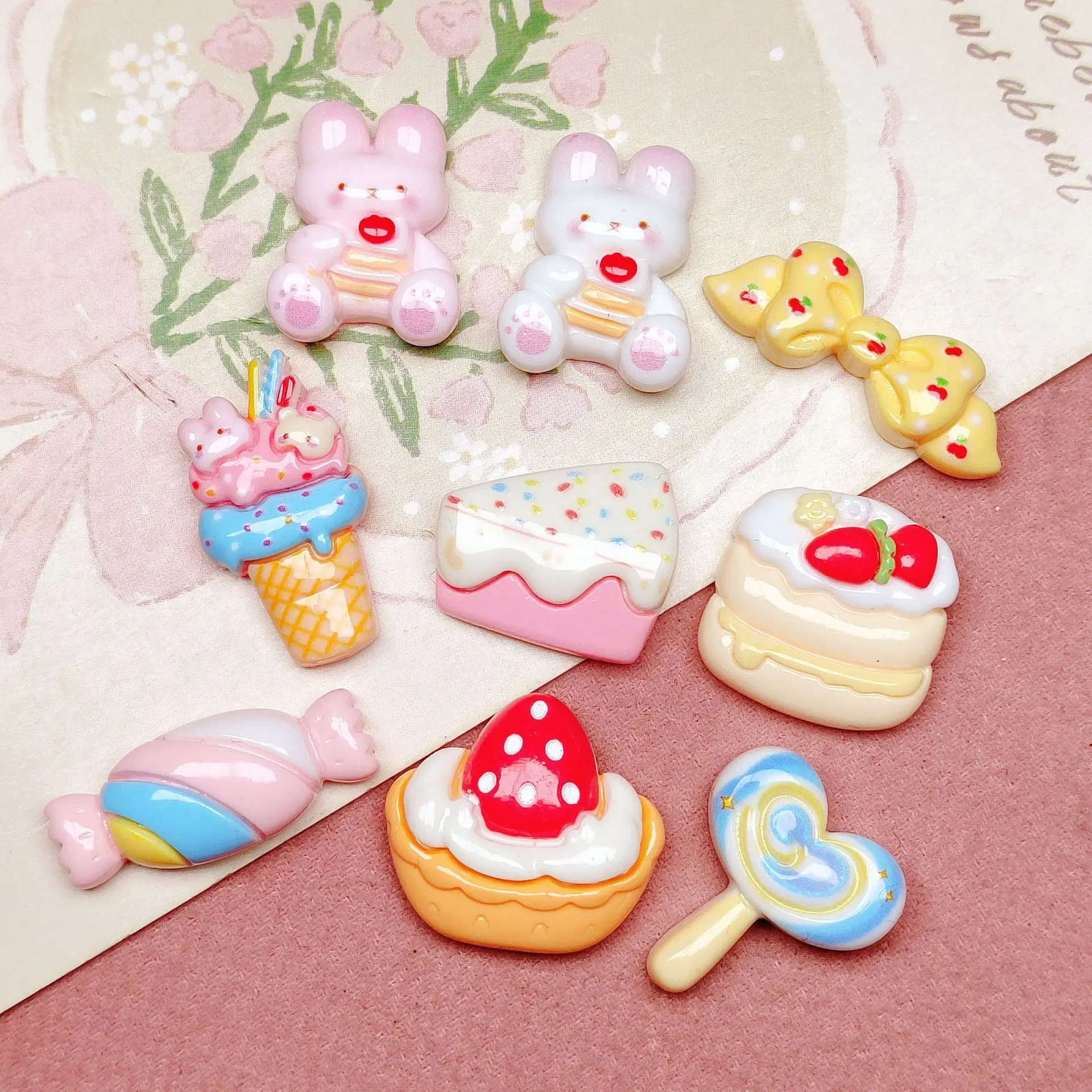 Pink Rabbit Series Pretty Cute Nail Art Resin Accessories Kawaii Cartoon Flatback Resin Large Size DIY Hair Clip Decoration