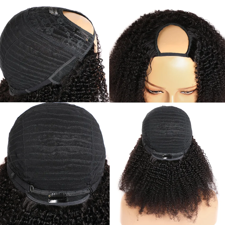 Natural Color Cheap Light Yaki U Part Human Hair Wigs For Black Women Kinky Curly U Part Wig Human Hair