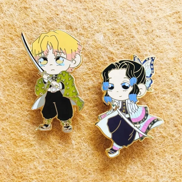 Enamel Pins Manufacturer China Metal Fantasy Chibi Small Cute Demon Slayer Pin Hard Enamel Lapel Anime Pins