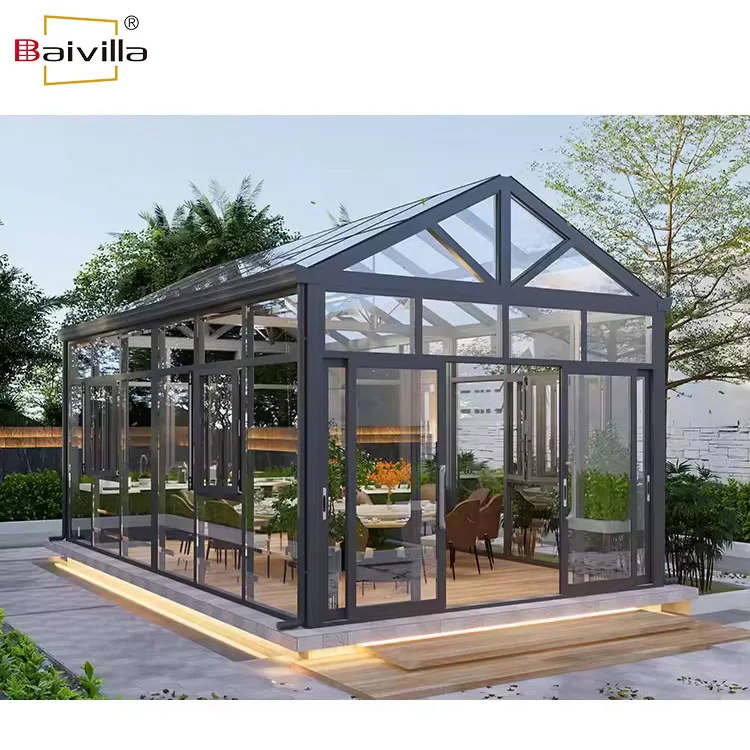 Custom made outdoor greenhouse sun room solarium glass house sunroom with sliding glass door