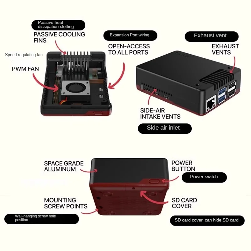 Raspberry Pi 5th generation aluminum shell Argon NEO 5 shell active heat dissipation PWM speed regulation fan protective box