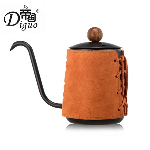 Amazon Hot Style 550ml 19Oz Stainless Steel Coating Orange Leather Wrapped Gooseneck Pour Over Coffee Tea Kettle