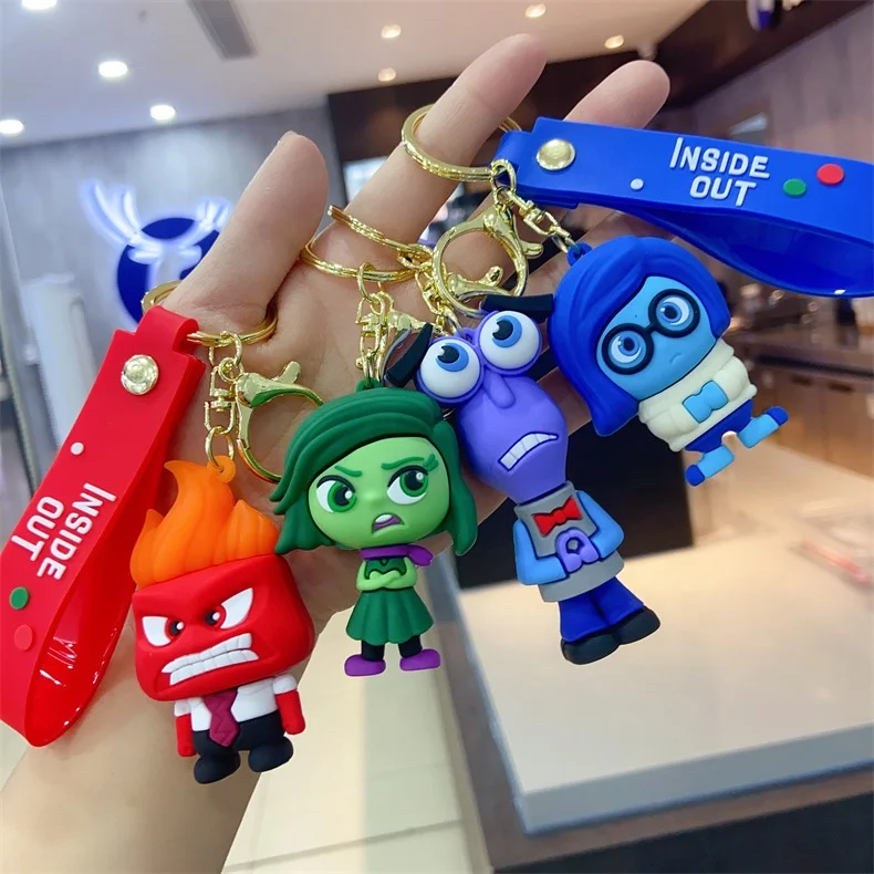 5 Styles of Popular Cute Cartoon INSIDE OUT Keychain 3D Doll PVC Soft Rubber Anime Car Bag Pendant Gift