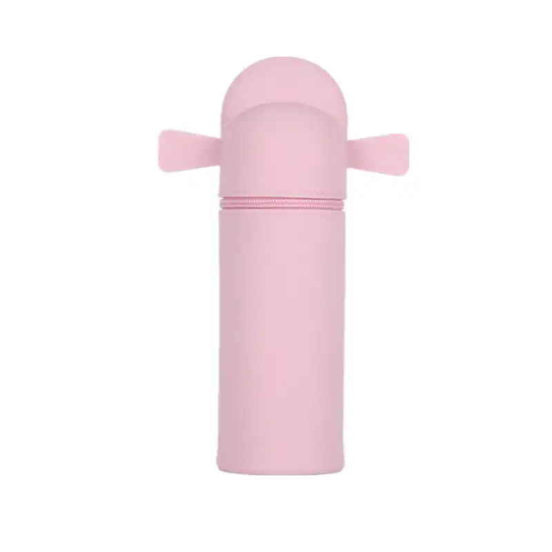 Eco-friendly promotion cartoon design soft waterproof zipper silicone cute pencil case for school