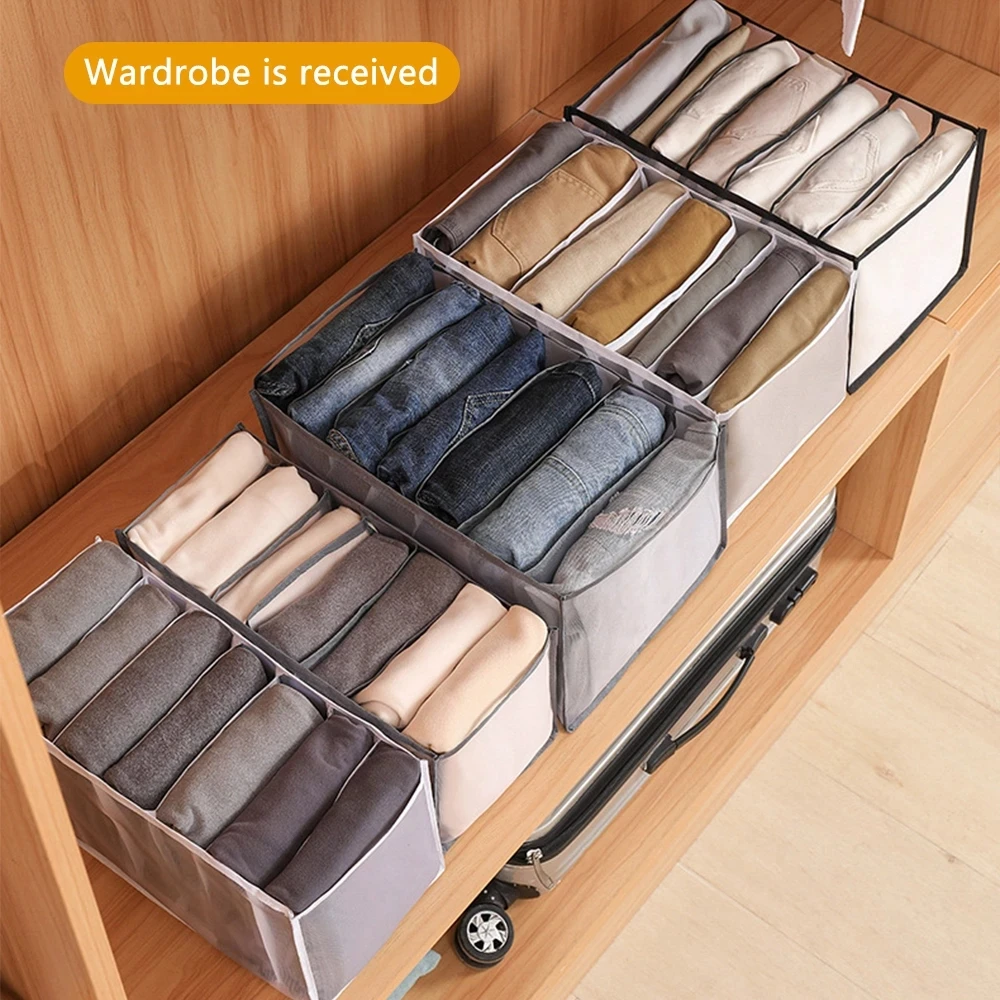 Jeans Net storage box houseware closet underwear organizer drawer divider box collapsible Holder pants T shirt storage bag
