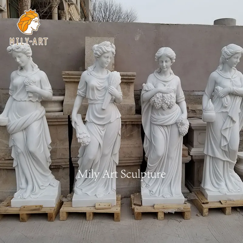 Женская статуя из натурального белого мрамора с резьбой по
