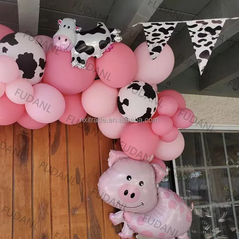 77pcs Farm Party Decors Balloons Garland Arch Kit Cow Pig Animal Birthday Backdrop Latex Air Globos Baby Shower Kids Supplies