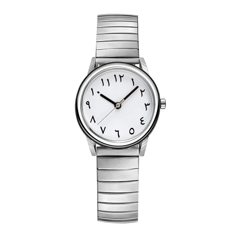 Factory Low MOQ Classic Arabic Watches Japan Movt Quartz Stainless Steel Elastic Band Wrist Watch for Men and Women Relojes