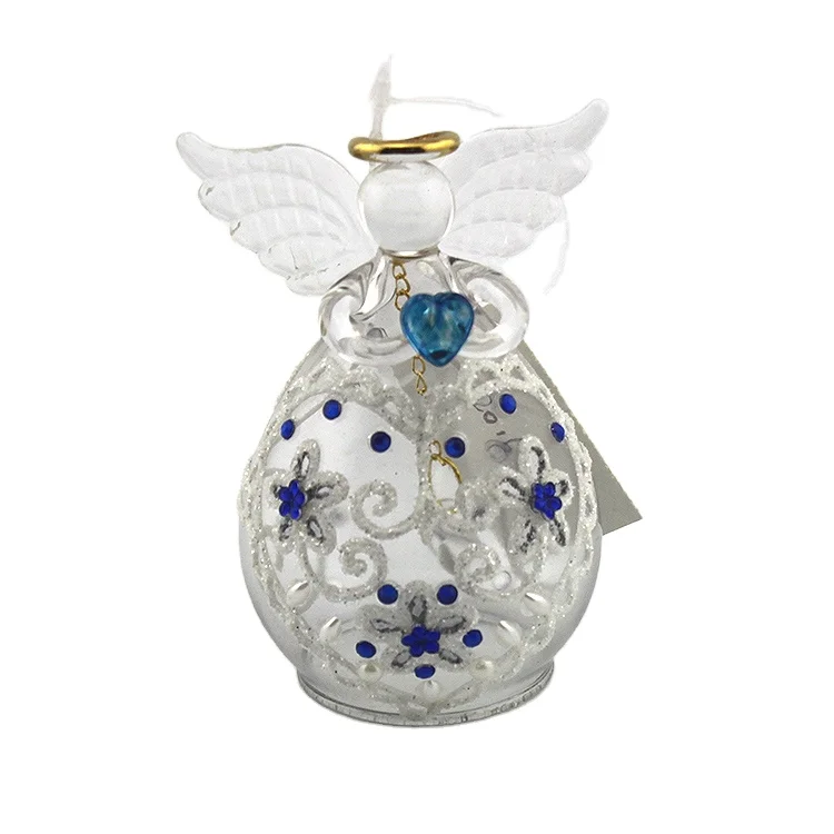 Wholesale Hot Sale Hand Painted Holiday Gifts Christmas Tree Decorative Hanging Ornament Small Glass Angel Figurines