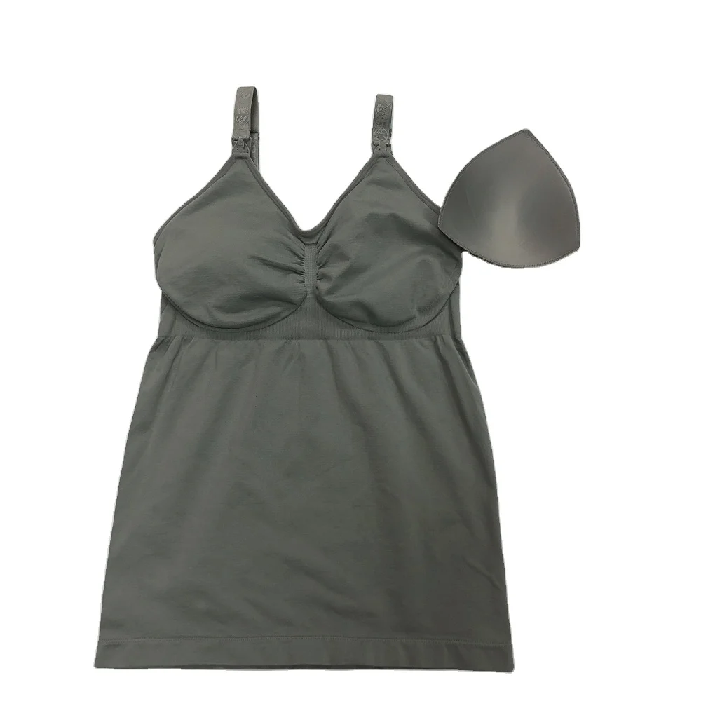 Most comfortable seamless smooth maternity tank soft stretchy nursing tops extra long built in bra with removable padding