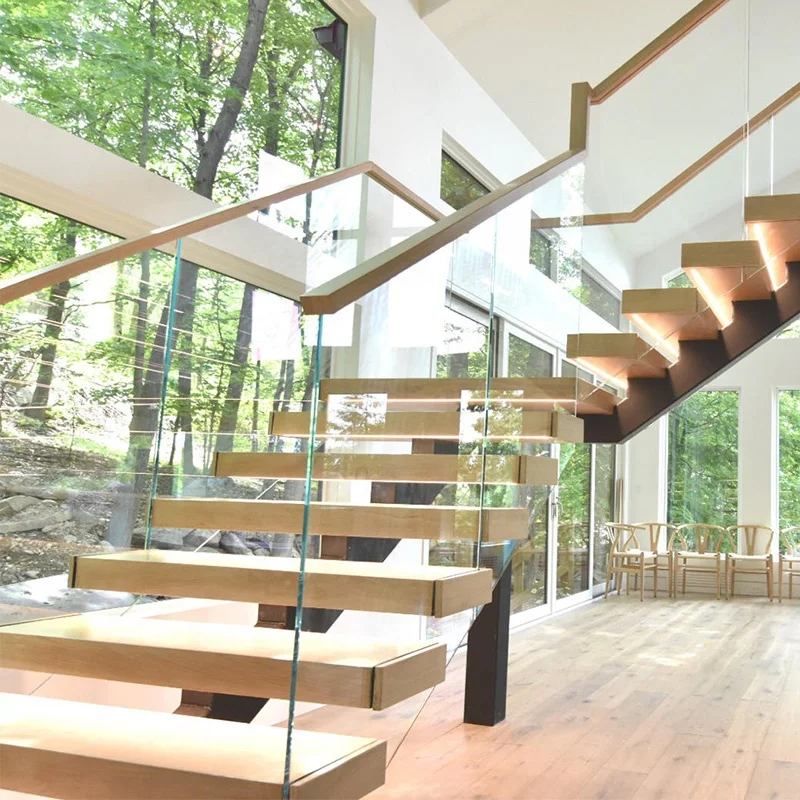 VIKO Indoor LED Mono Stringer Staircase with Glass Railing