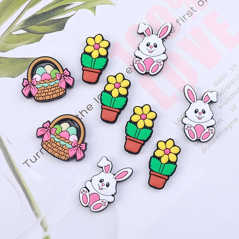 Wholesale manufacturer bpa free food grade rabbit egg flower pot easter silicone focal beads for pens