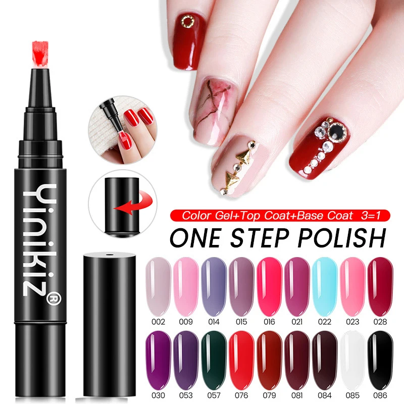 New 3 IN 1 One Step Nail Gel Pen Brush 5ml Nail Polish Pen For Nail Art DIY