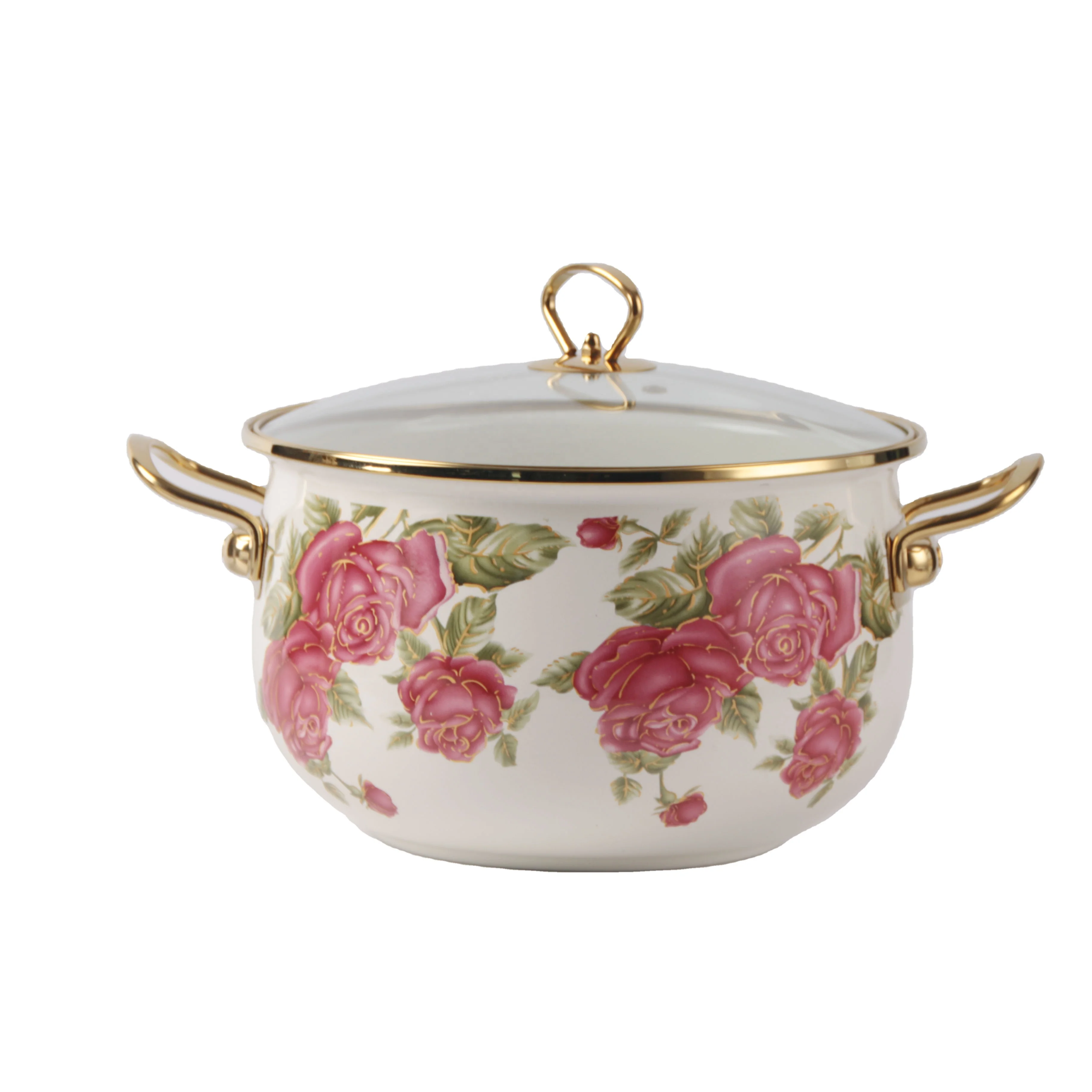 Hot non-stick cast iron enamel cookware set casserole with glass lid double ear stockpot