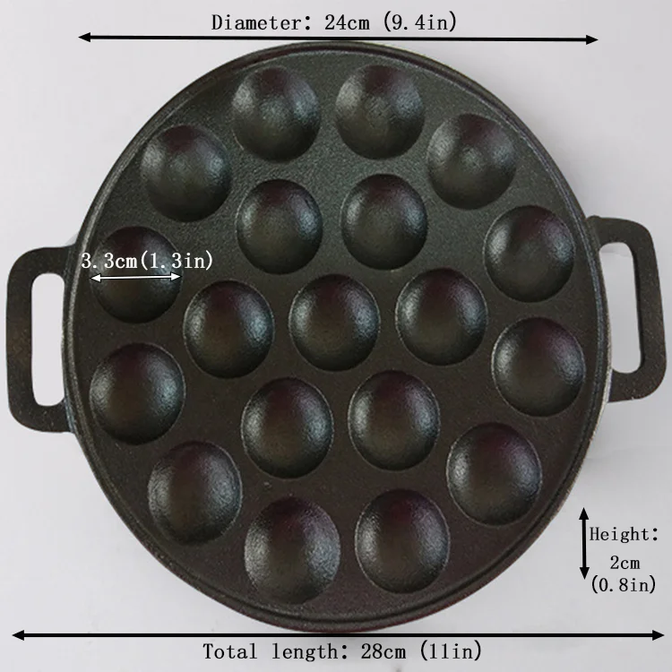 19 Holes Two Ears Cast Iron Non-stick Octopus Ball Takoyaki Pan Japanese Food Cookie Pan