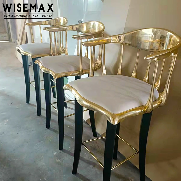 Мебель WISEMAX итальянский роскошный стиль высокий барный стул из нержавеющей стали и бархатной ткани для