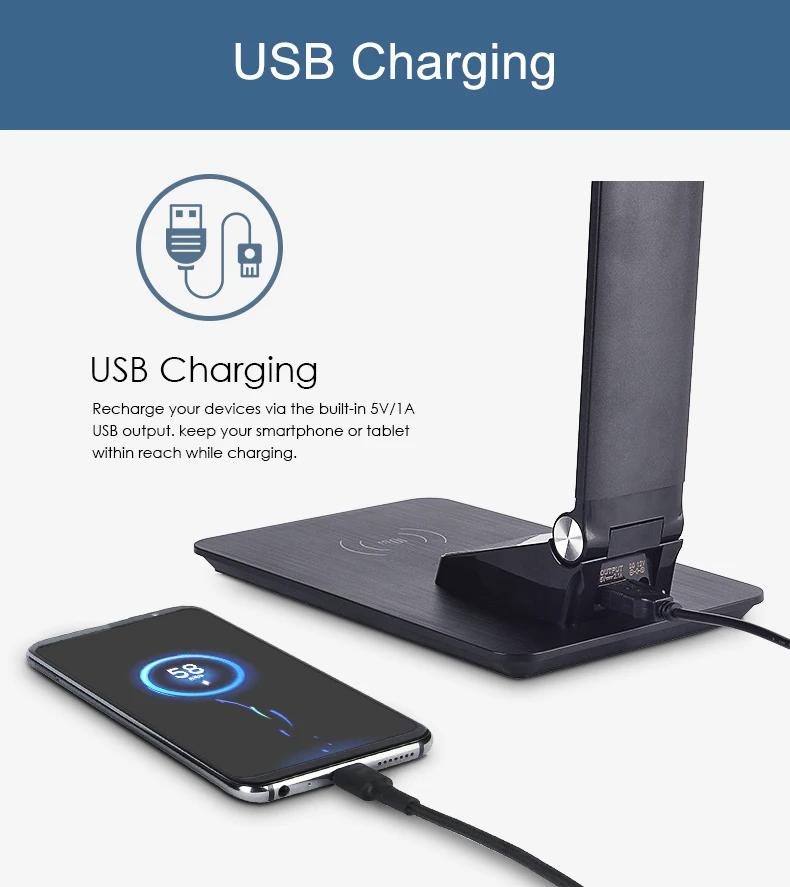 luxury metal smart Dimmable office reading desktop desk table lamp with 15w fast Mobile phone wireless charging