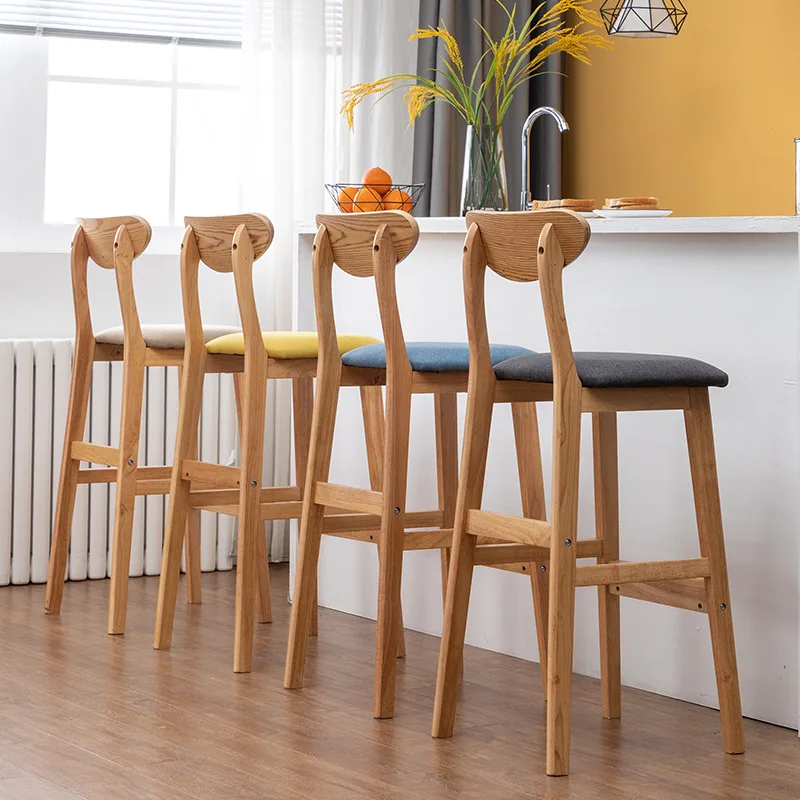 Whole sale cheap Modern simple backrest chair bar chair wholesale Front desk of milk tea shop solid wood high bar stool