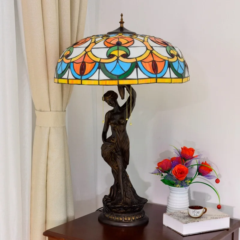 
Room Decorating Light Victorian European-Style Creative Luxury Hotel Wrought Iron Table Lamp Vintage Tiffany-Style Tiffany Lamps 