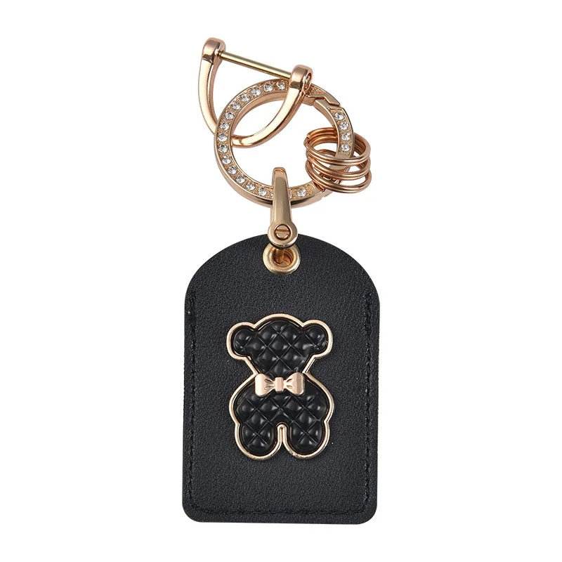Multi Colors Rhinestone Key Ring Leather NFC Entrance Guard Card Holder Key Chains Cartoon Bear Pattern Keys Ring for Men Women