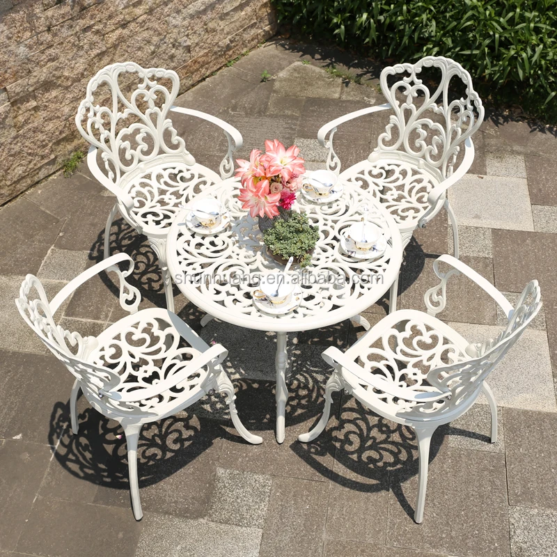 
White and black color outdoor garden furniture aluminium frame dining set with BBQ table 