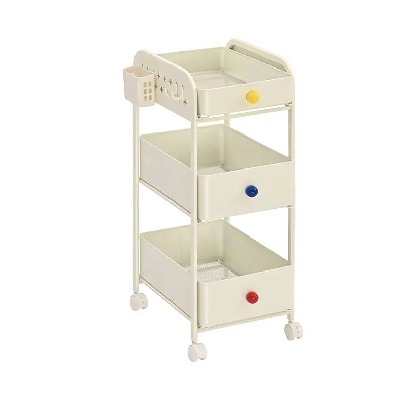 3 Tier Sturdy Movable Storage Cart Bookshelf Book Rack Textbook Shelf Schoolbag Office Supplies Stationery Holder Bookcase