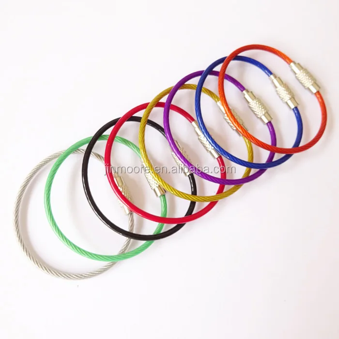 Colored Stainless Steel Wire Keyrings Rope Keychain Tag Rope Wire Cable Loop Screw Lock Gadget Ring
