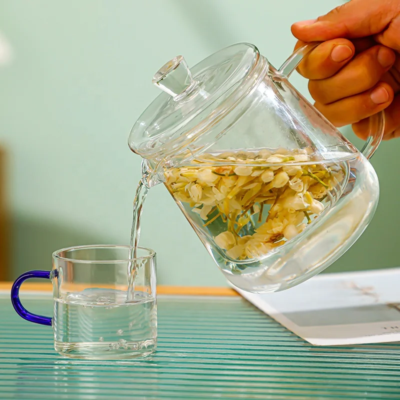 household cold water glass pot and 100ml clear glass cup tea set with handle