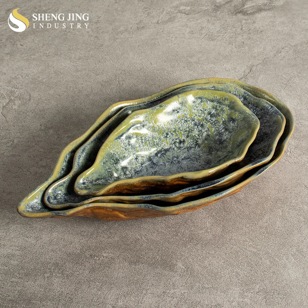 Japanese Cuisine Ceramic Oyster Sashimi Bowl Set Restaurant Kiln Blue Porcelain Tableware Creative Sushi Gazpacho Dishes & Plate