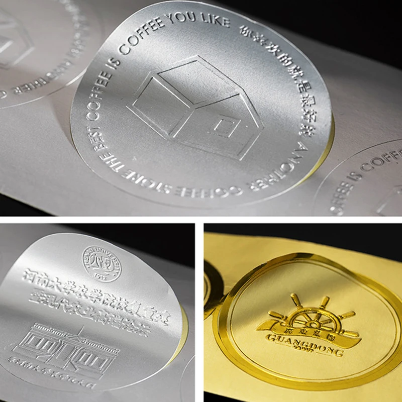 Custom Embossed Gold Foil Adhesive Circle Stickers Waterproof Met Logo Labels for Brand Packaging and Craft Printing