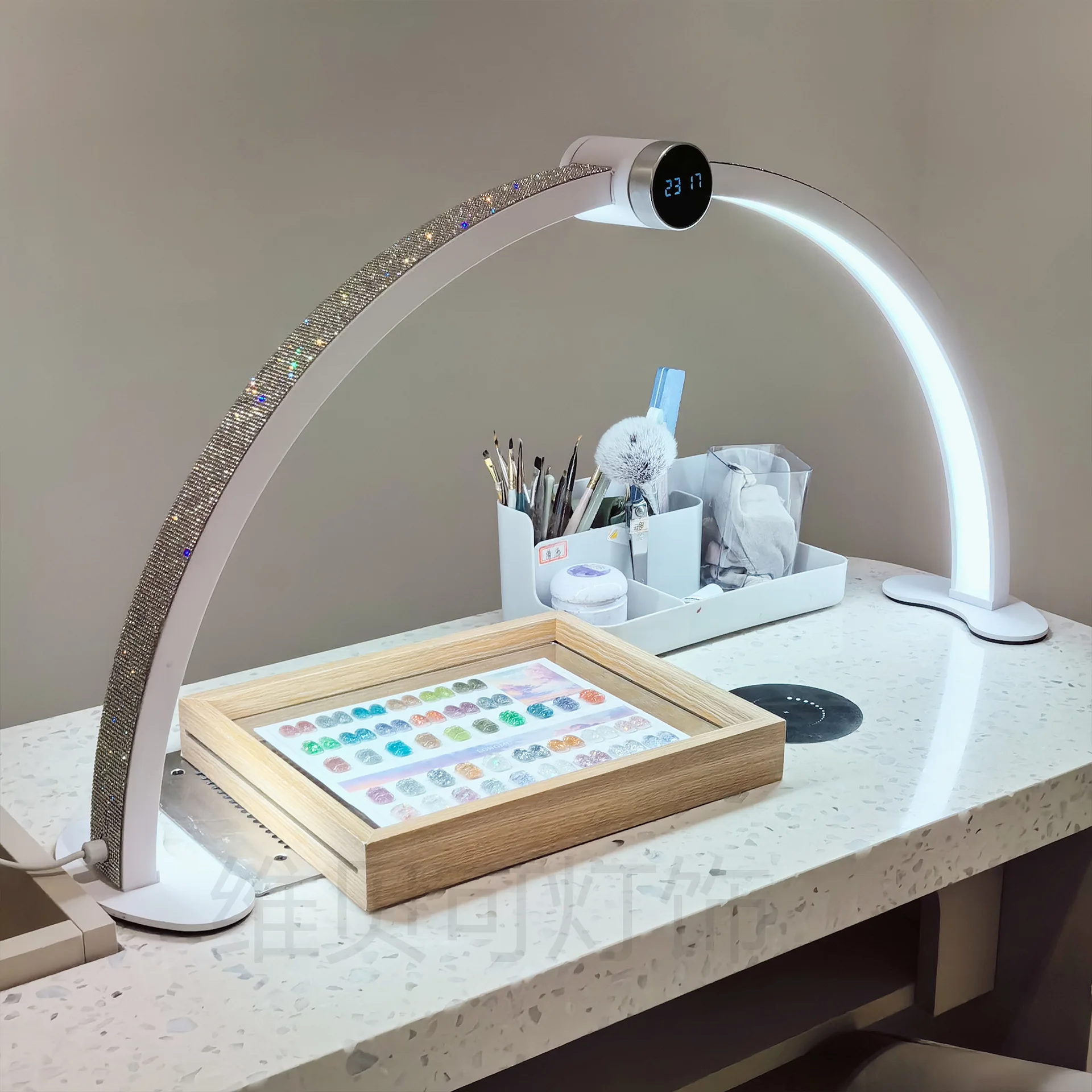 New Design Half-moon Lamp For Nail Table 180 Degree With Display Hand Touch Screen Half Moon Led Light