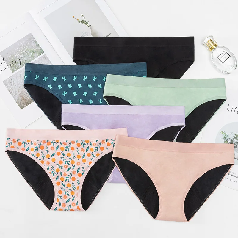 Оптовая продажа цветочный принт подростков трусики со средней талией супер абсорбент нижнее бельё для девочек с защитой от проливания при менструации, 4 слоя периода трусики для девочек