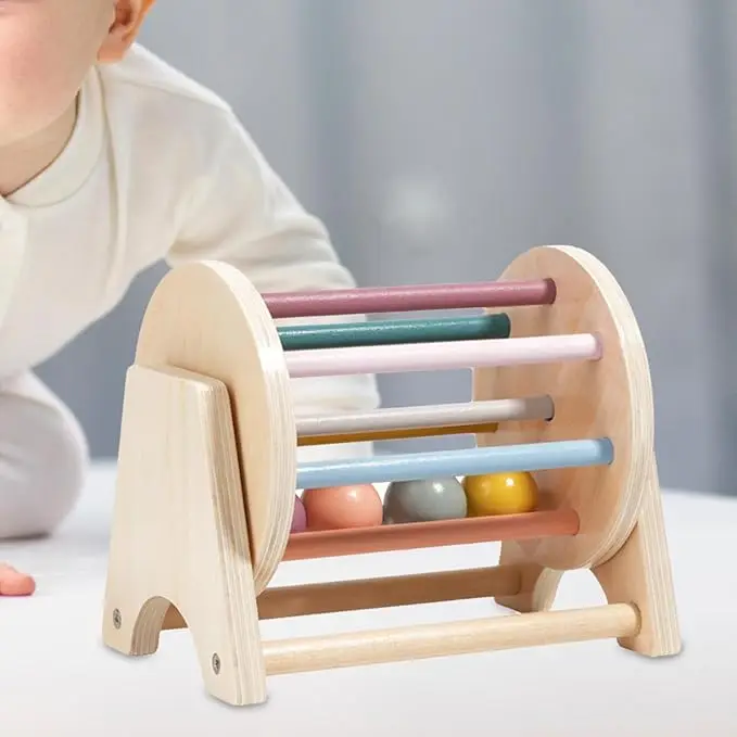 Wholesale Early Education Sensory Toy Logical Thinking Hand-Eye Coordination Development Wooden Spinning Drum Toy for Toddlers