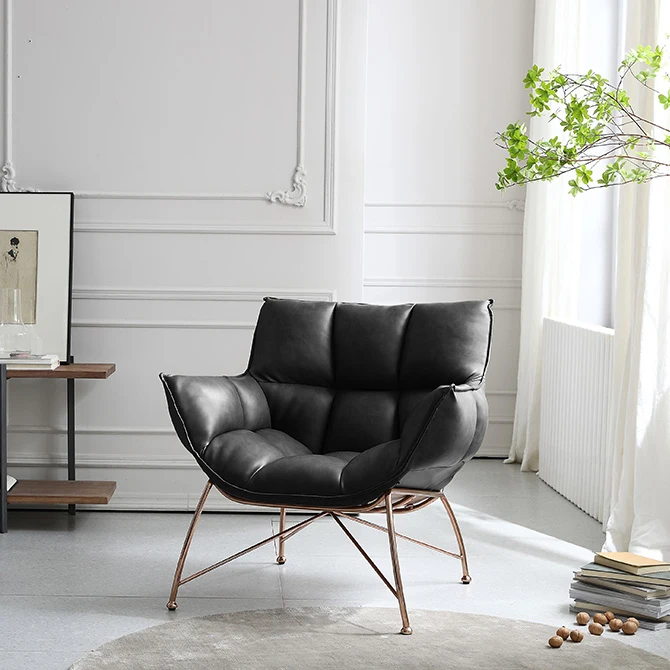 Modern Design Sofa Chair Leather Lounge Chair Metal Stainless Steel Legs Living Room furniture Single sofa Arm Chair