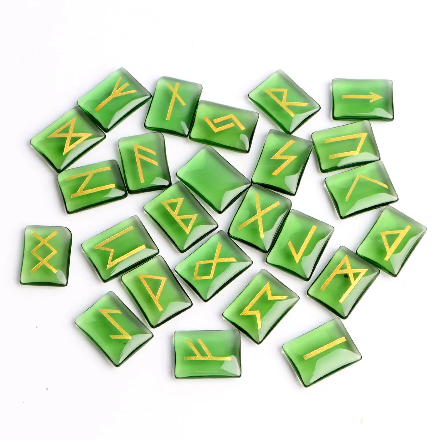 Высокое качество различных 25 шт. исцеления натуральные гравированные Atrovirens стекло Руна камень набор для украшения дома и в качестве