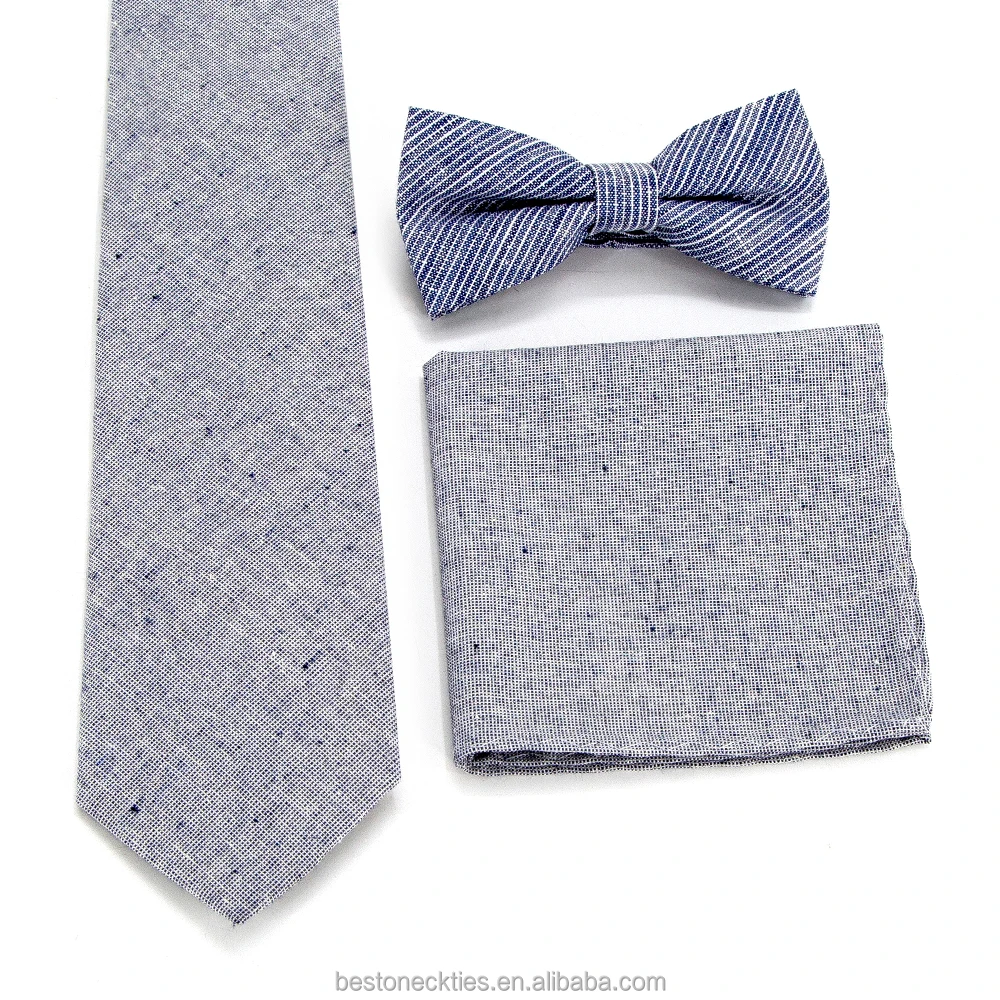 Custom Color Pattern Printing Cotton Linen Mens Bow Tie Neckties Set for Men