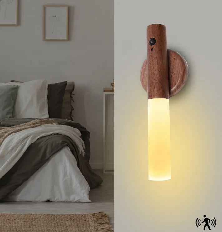 Led Auto Wireless Motion Sensor Night Light USB Rechargeable Wooden Portable Magnetic Smart Indoor Wall Cabinet Hanging Lights